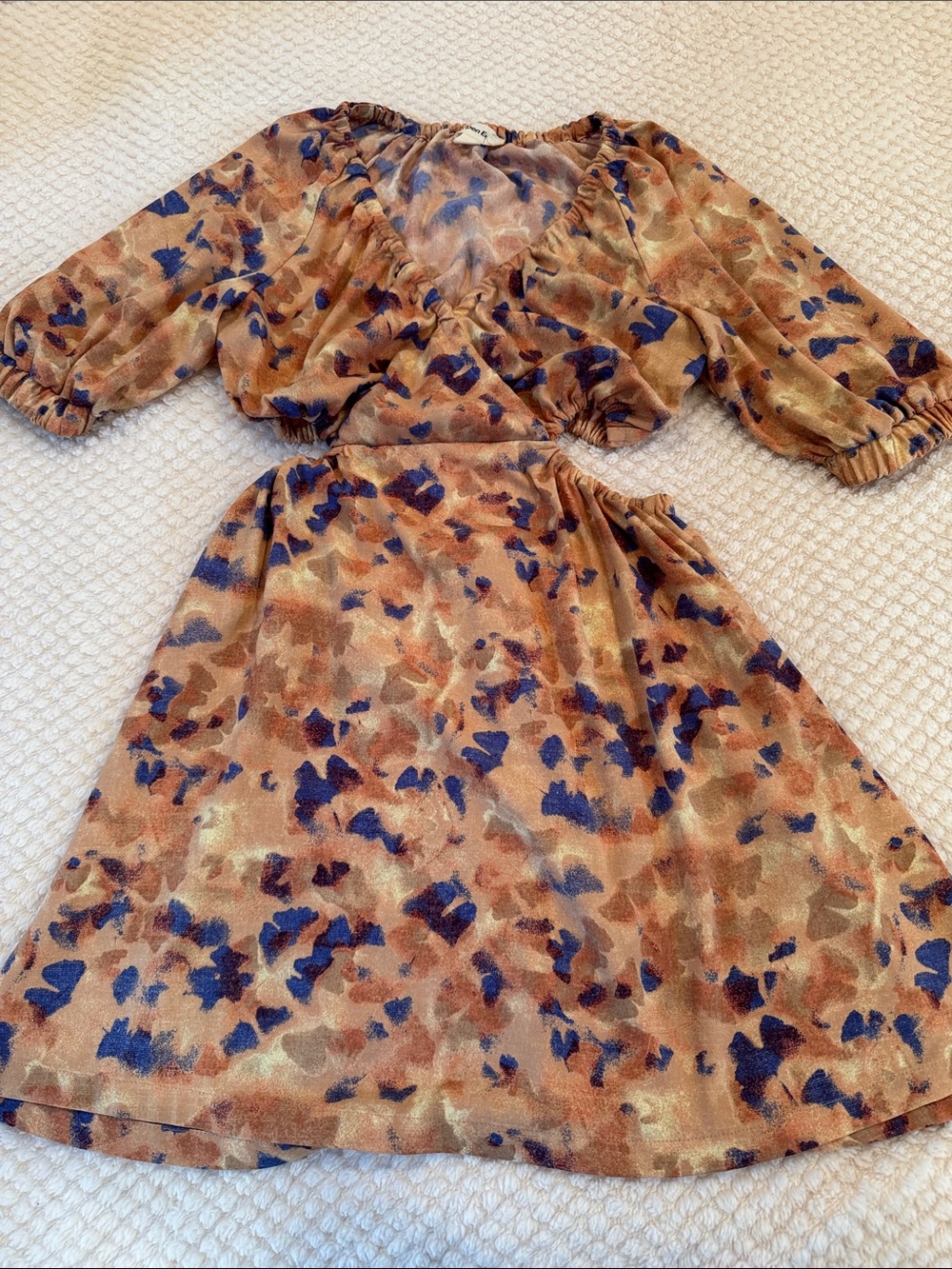 Open Edit Brown, Blue and Orange Abstract Print Dress